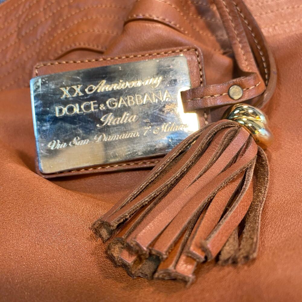 Dolce Gabbana XX Anniversary Brown Genuine Leather Hobo Shoulder Bag Large Purse - Picture 4 of 13